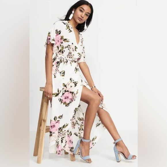 Floral Dynamite Wrap Tie Dress Midi - Picture 1 of 12